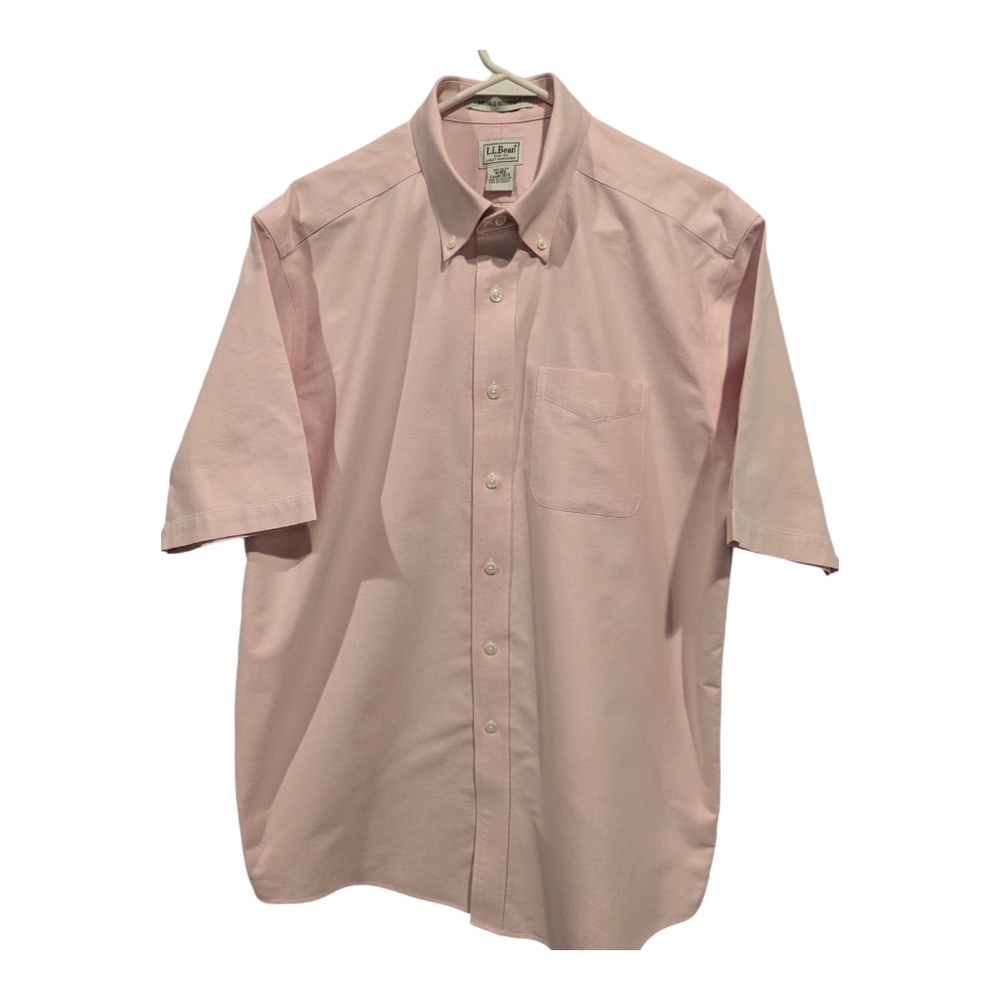 LL Bean Wrinkle Resistant short sleeve pink button shirt.  #215174 Men's size 16